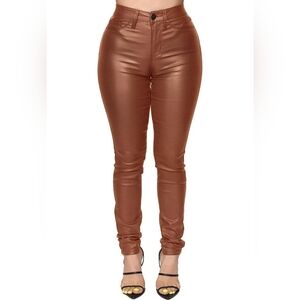 High Waisted Stretch Faux PU Coated Leggings